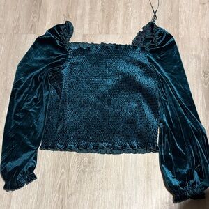 Laundry By Shelli Segal Velvet Smocked Blouse in Dark Teal
